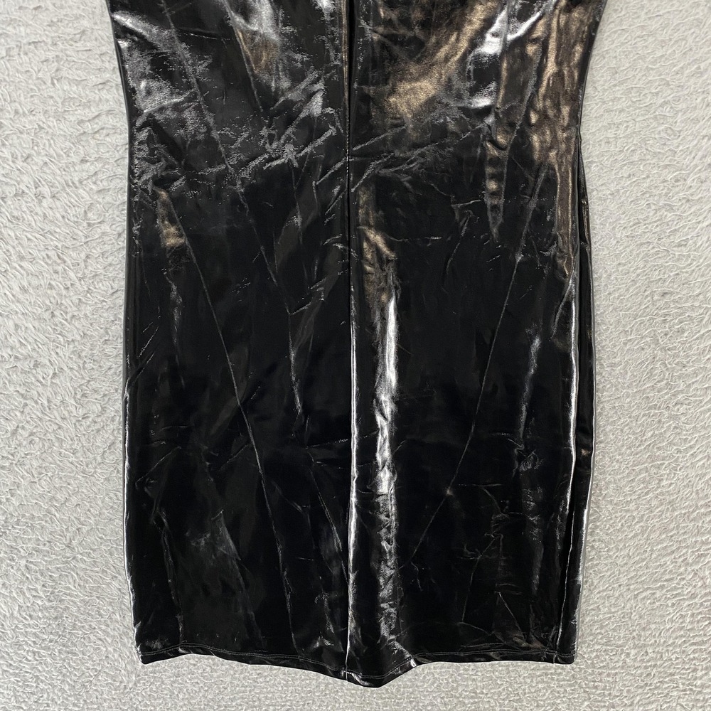 Patrice Catanzaro Dress Womens XS Black Wet Look Zip Front Bodycon Rave Sexy - Picture 9 of 14